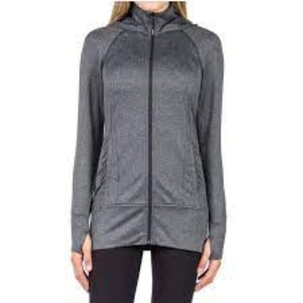 Mondetta Houndstooth Full Zip Front Lightweight Thumb Holes Mid Length Hoodie